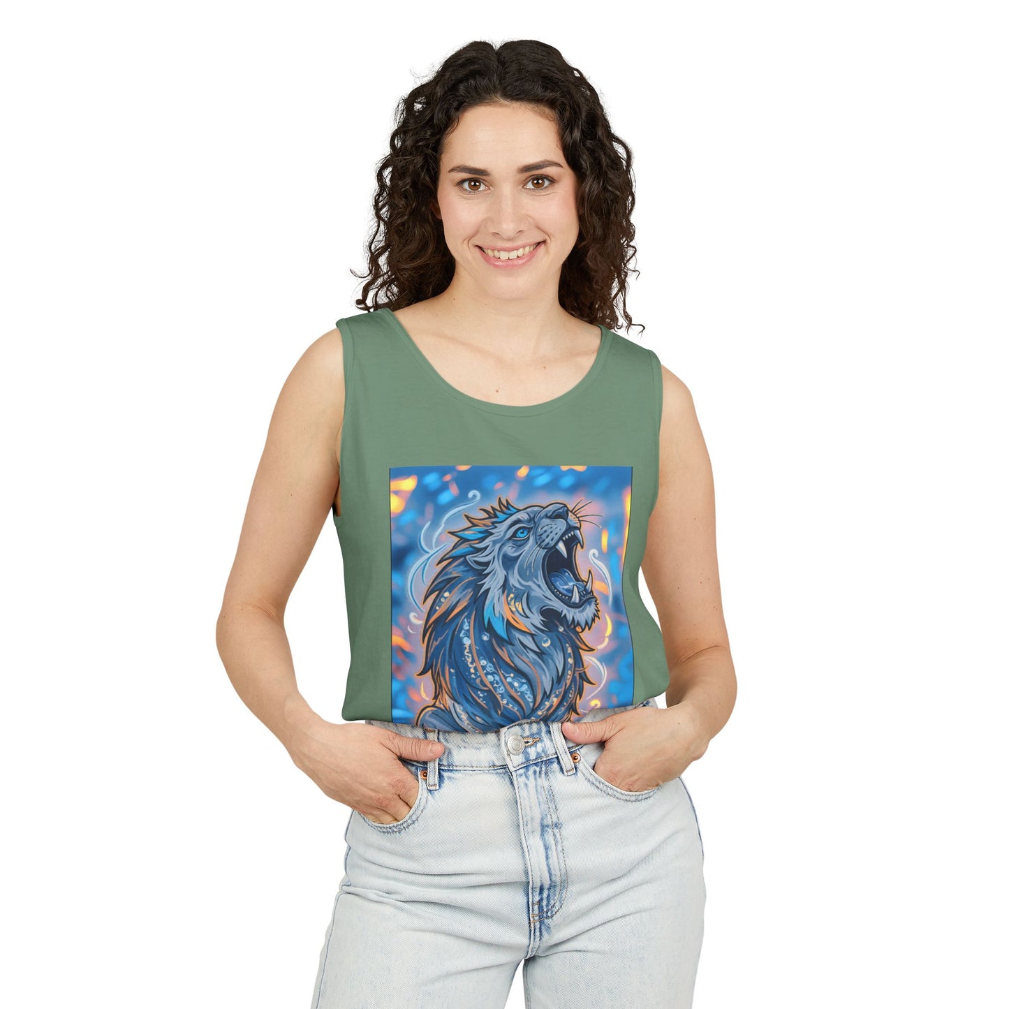 Fierce Lion Artwork Tank Top | Unisex Summer Tee, Perfect Gift for Animal Lovers, Casual Wear, Festival Outfit, Art Clothing