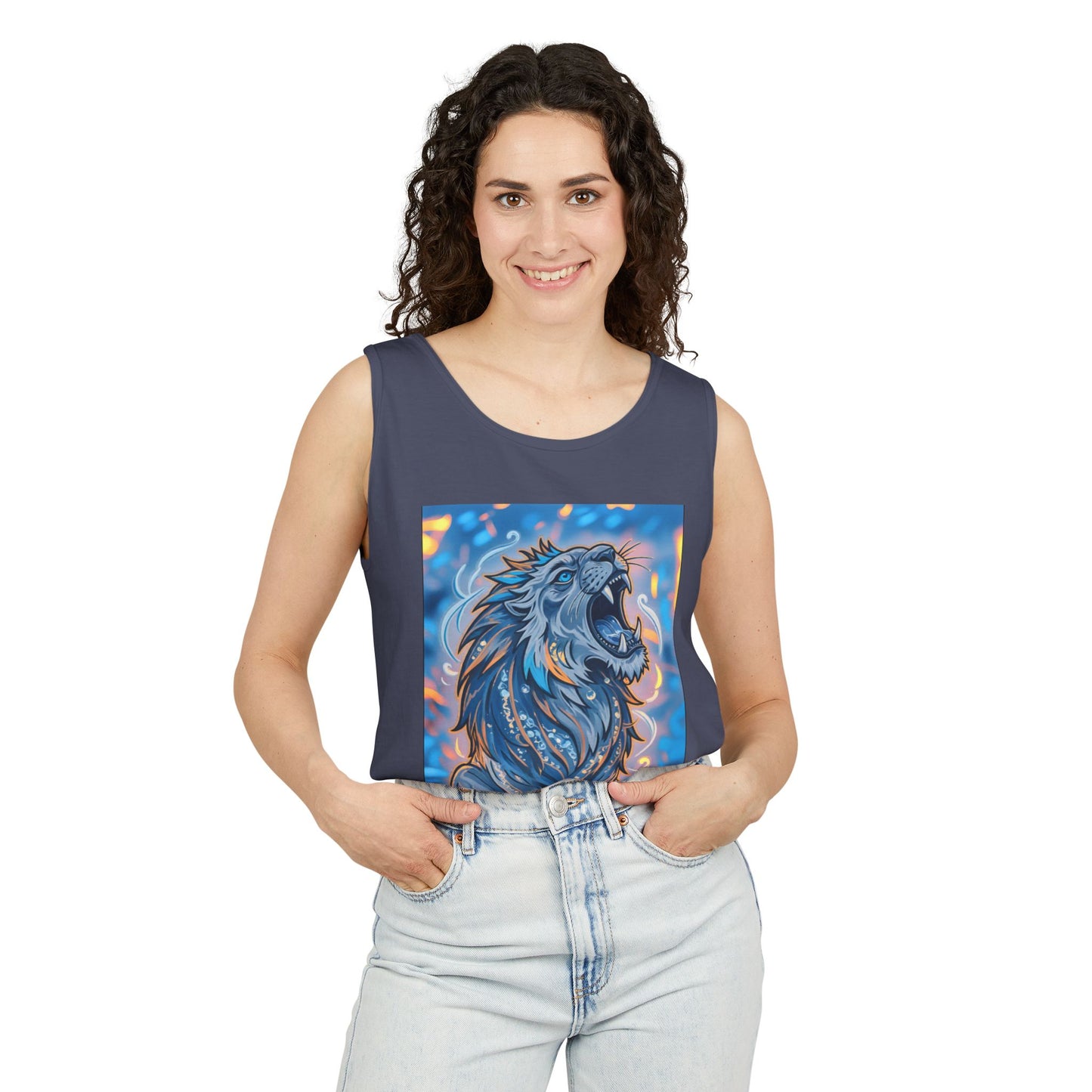 Fierce Lion Artwork Tank Top | Unisex Summer Tee, Perfect Gift for Animal Lovers, Casual Wear, Festival Outfit, Art Clothing
