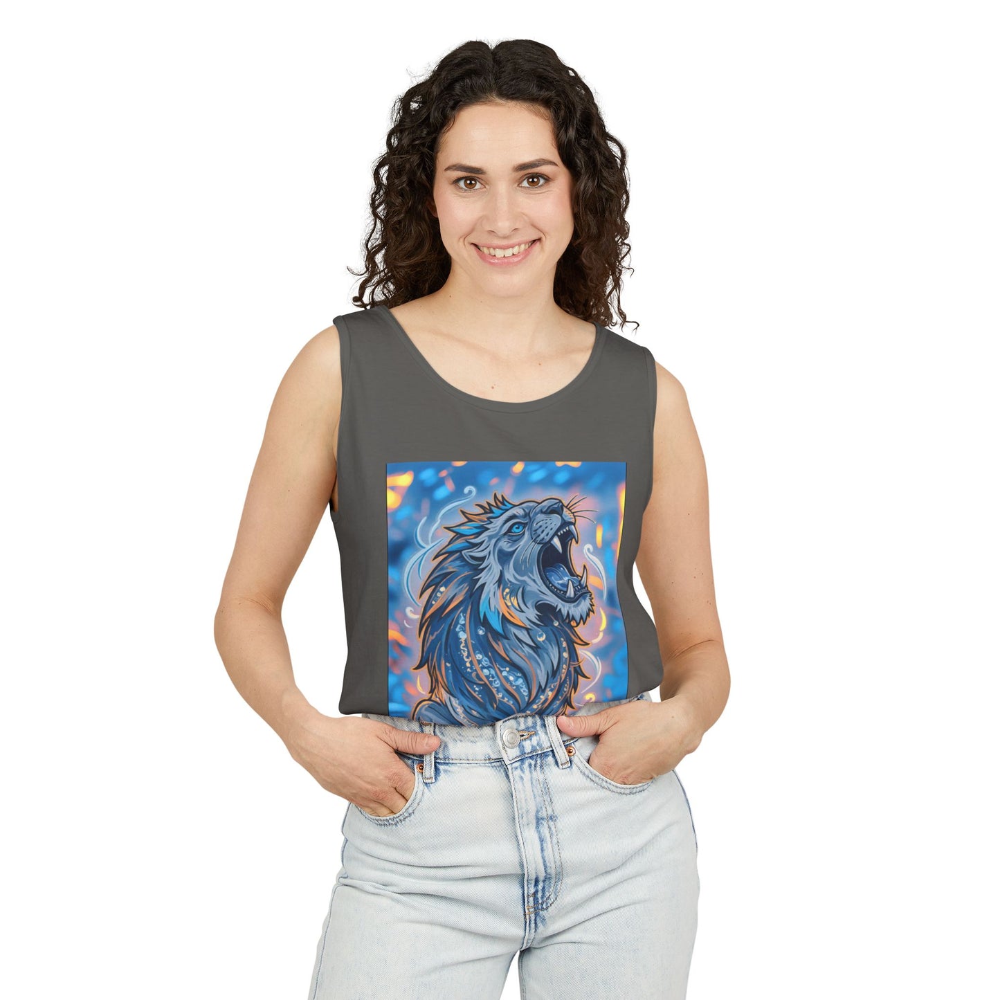 Fierce Lion Artwork Tank Top | Unisex Summer Tee, Perfect Gift for Animal Lovers, Casual Wear, Festival Outfit, Art Clothing