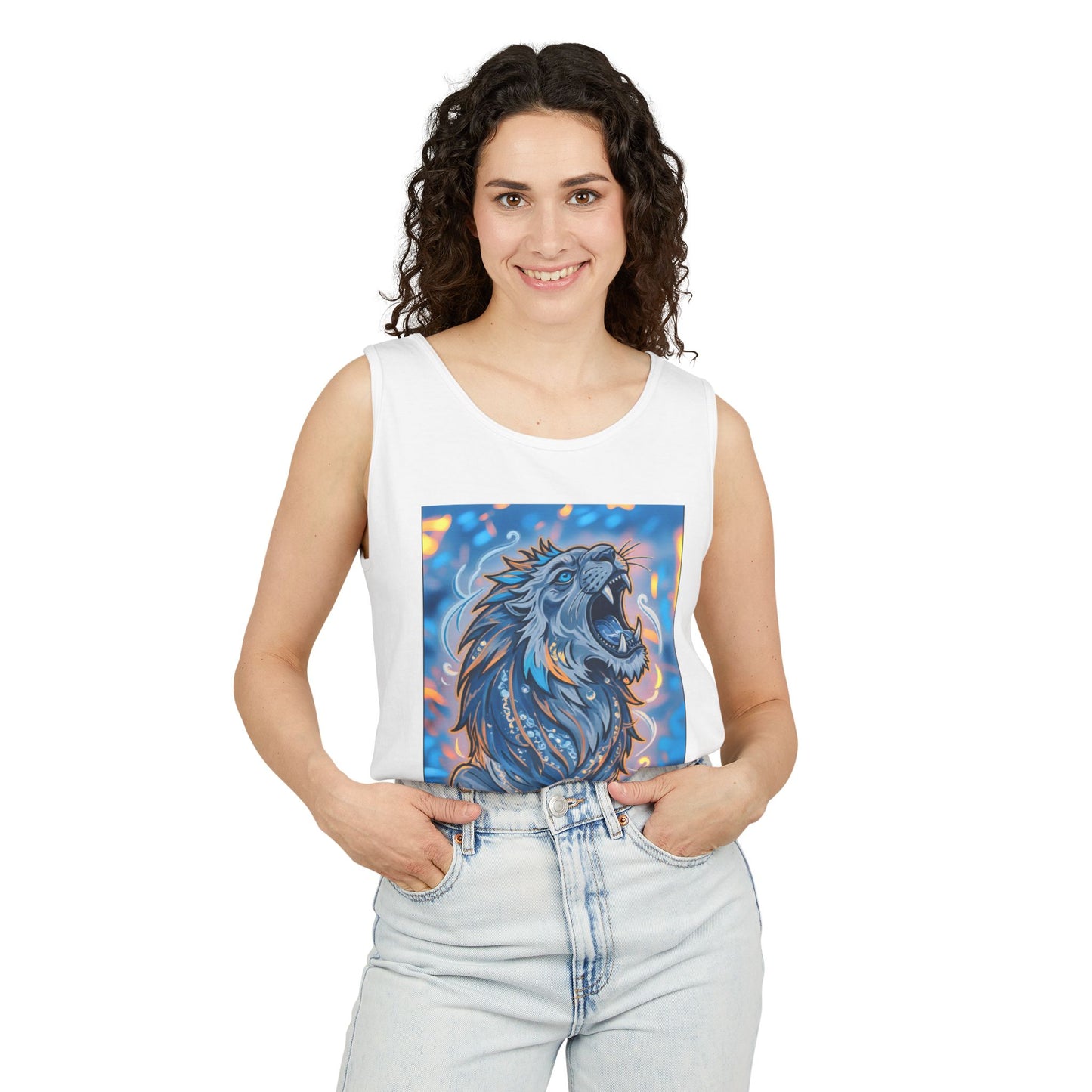 Fierce Lion Artwork Tank Top | Unisex Summer Tee, Perfect Gift for Animal Lovers, Casual Wear, Festival Outfit, Art Clothing