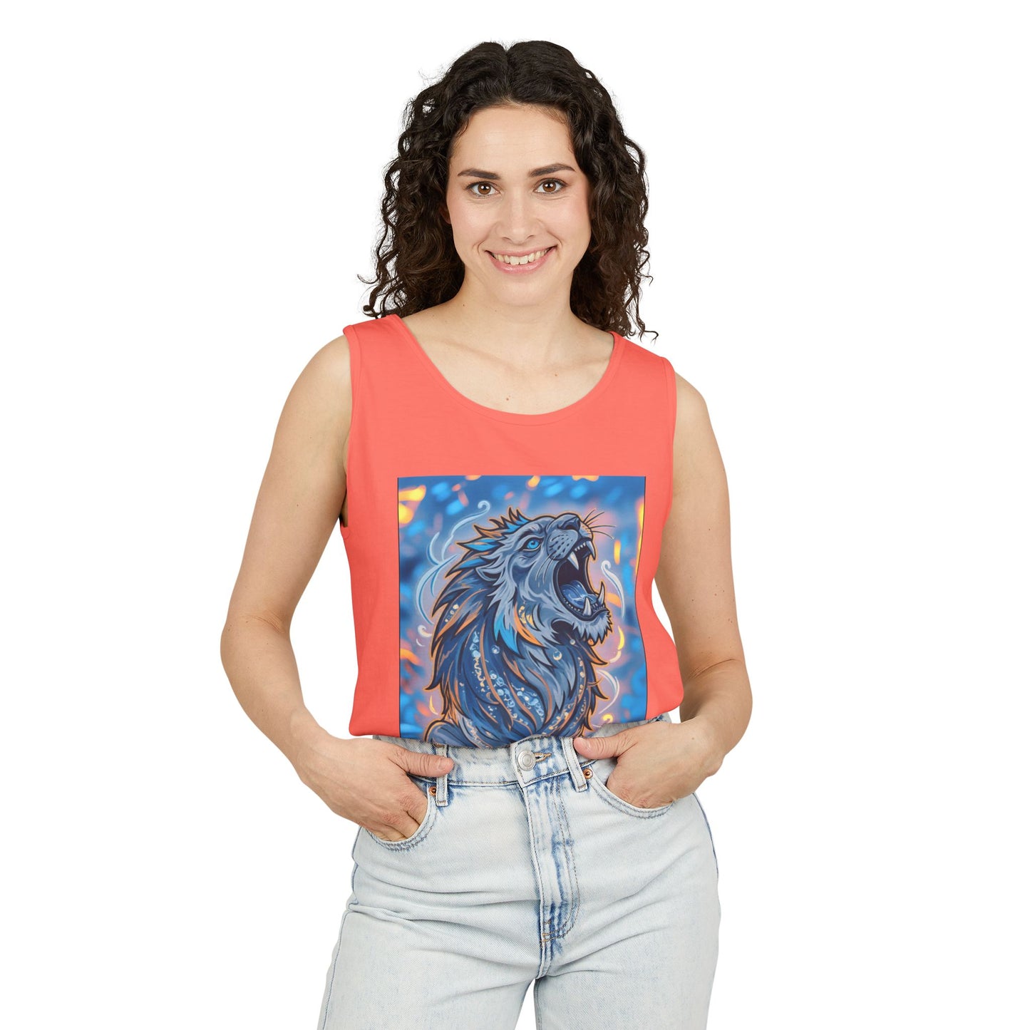Fierce Lion Artwork Tank Top | Unisex Summer Tee, Perfect Gift for Animal Lovers, Casual Wear, Festival Outfit, Art Clothing