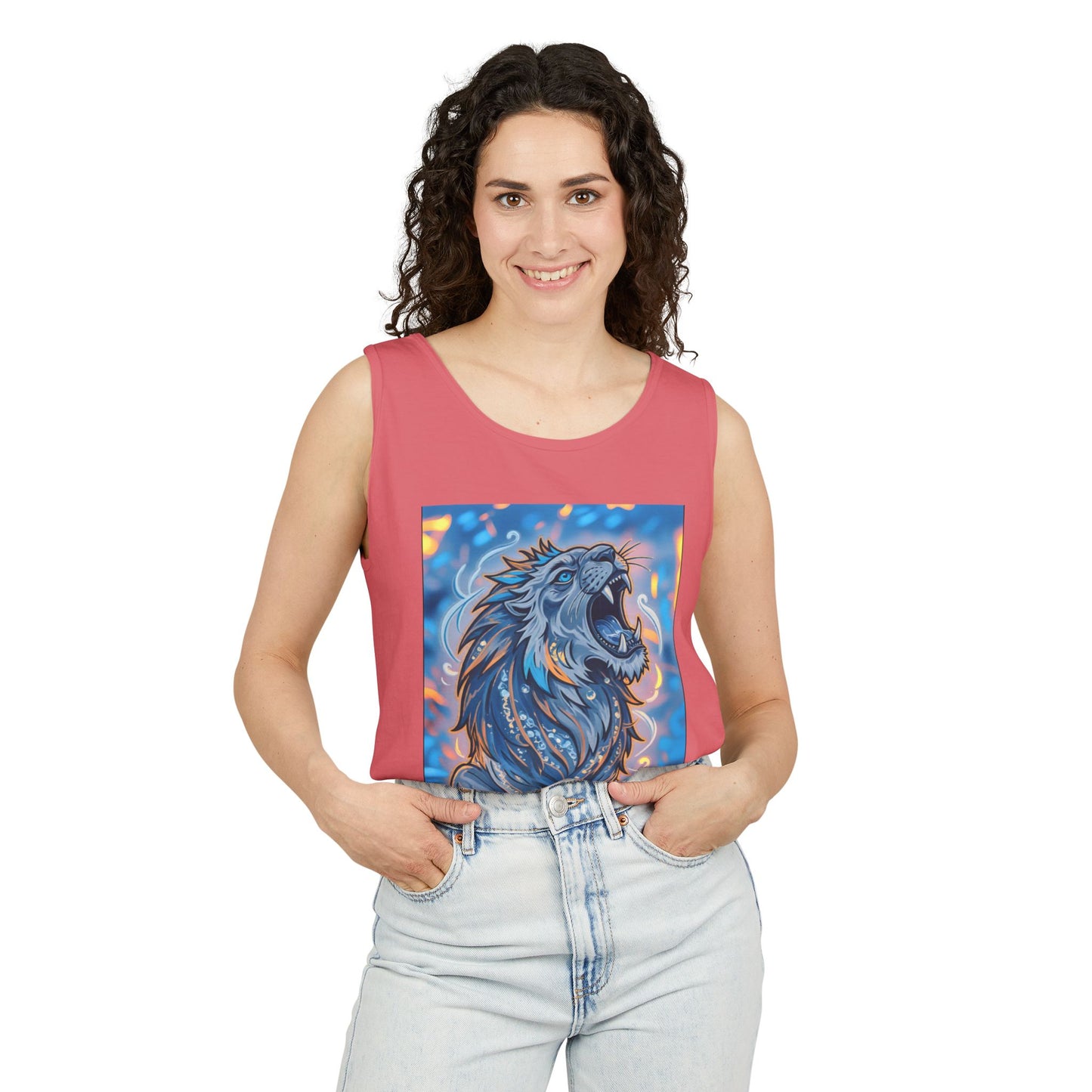 Fierce Lion Artwork Tank Top | Unisex Summer Tee, Perfect Gift for Animal Lovers, Casual Wear, Festival Outfit, Art Clothing
