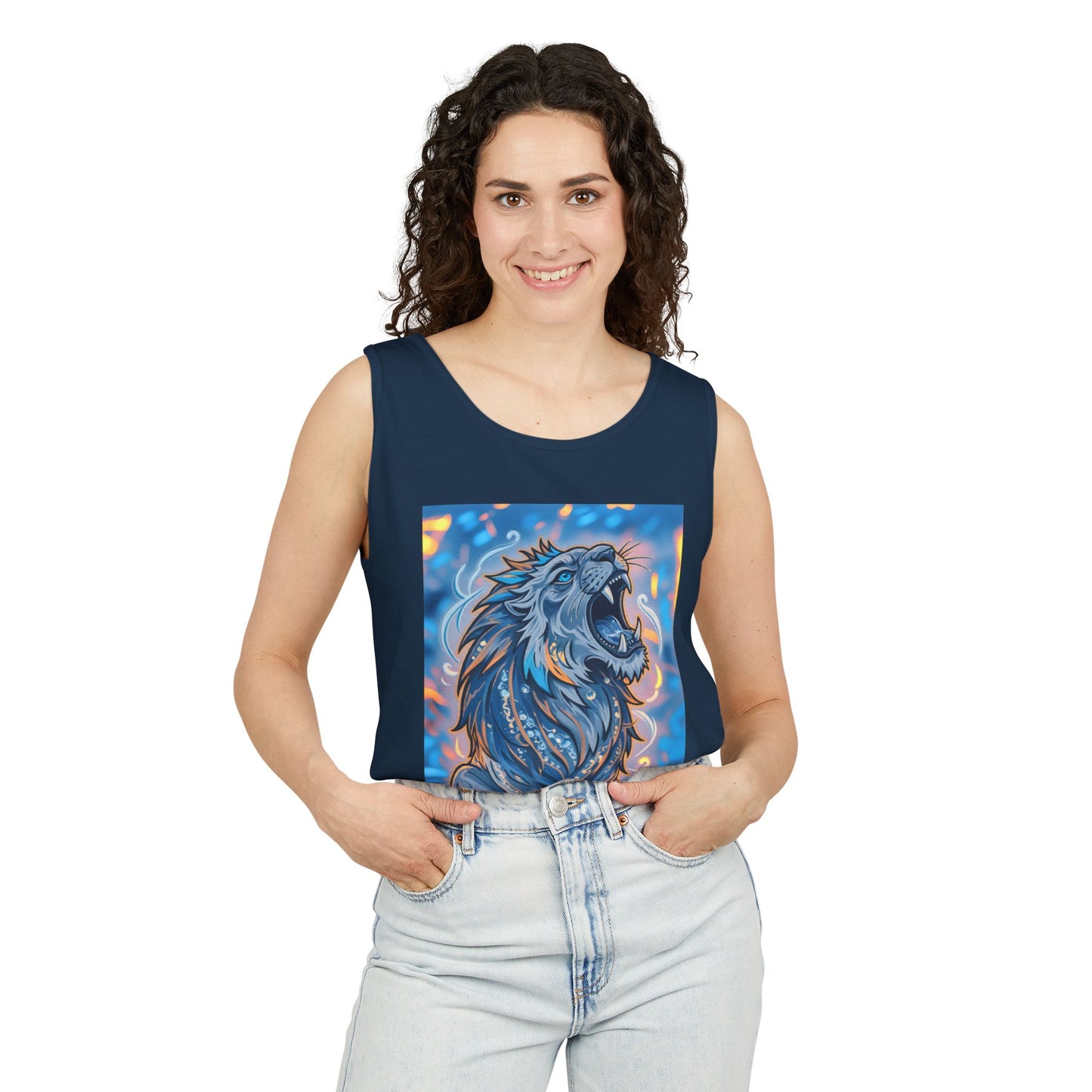 Fierce Lion Artwork Tank Top | Unisex Summer Tee, Perfect Gift for Animal Lovers, Casual Wear, Festival Outfit, Art Clothing