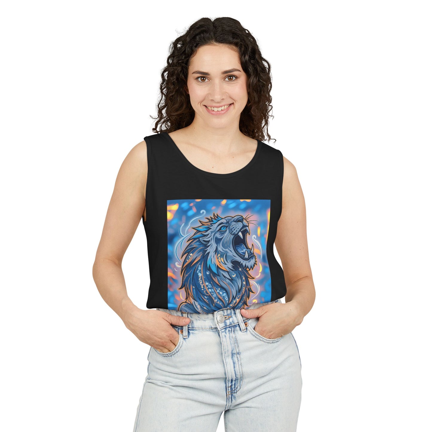Fierce Lion Artwork Tank Top | Unisex Summer Tee, Perfect Gift for Animal Lovers, Casual Wear, Festival Outfit, Art Clothing