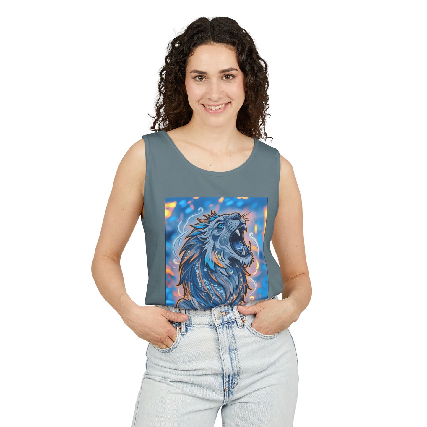 Fierce Lion Artwork Tank Top | Unisex Summer Tee, Perfect Gift for Animal Lovers, Casual Wear, Festival Outfit, Art Clothing