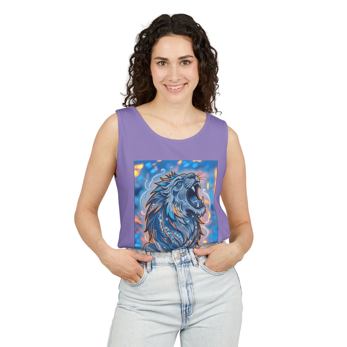 Fierce Lion Artwork Tank Top | Unisex Summer Tee, Perfect Gift for Animal Lovers, Casual Wear, Festival Outfit, Art Clothing