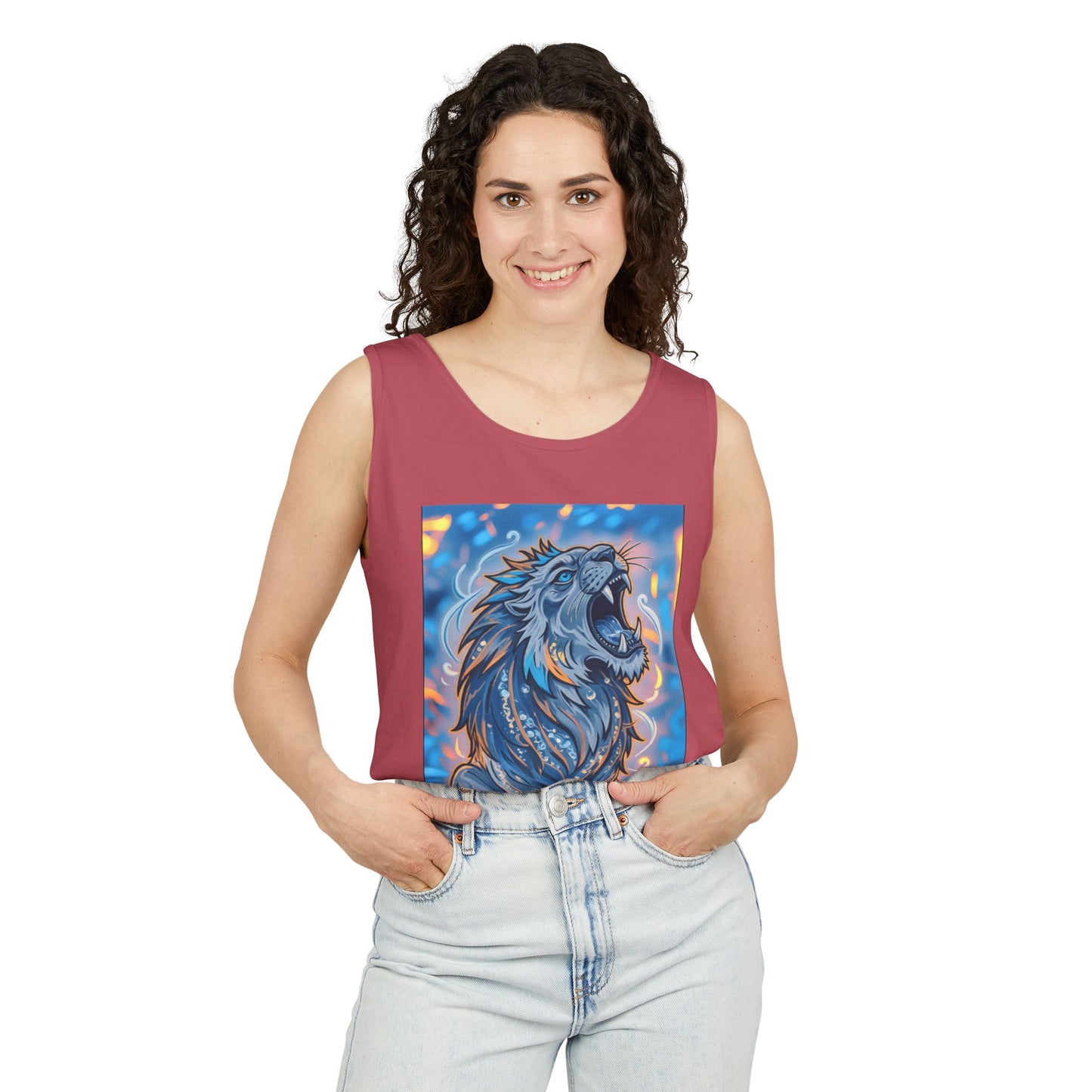 Fierce Lion Artwork Tank Top | Unisex Summer Tee, Perfect Gift for Animal Lovers, Casual Wear, Festival Outfit, Art Clothing