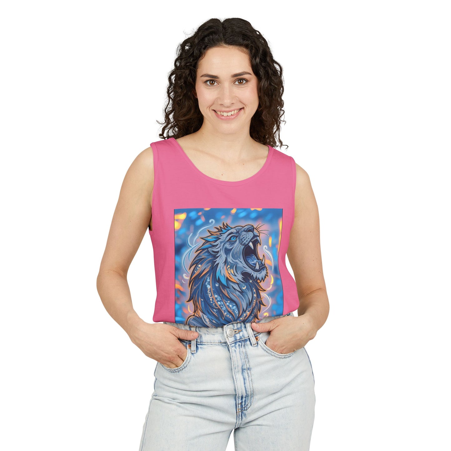 Fierce Lion Artwork Tank Top | Unisex Summer Tee, Perfect Gift for Animal Lovers, Casual Wear, Festival Outfit, Art Clothing