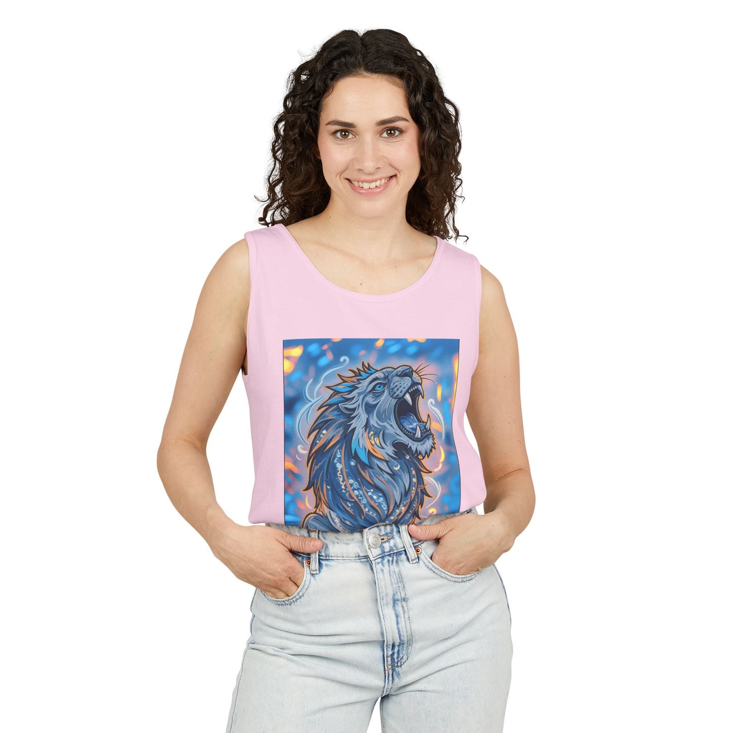 Fierce Lion Artwork Tank Top | Unisex Summer Tee, Perfect Gift for Animal Lovers, Casual Wear, Festival Outfit, Art Clothing