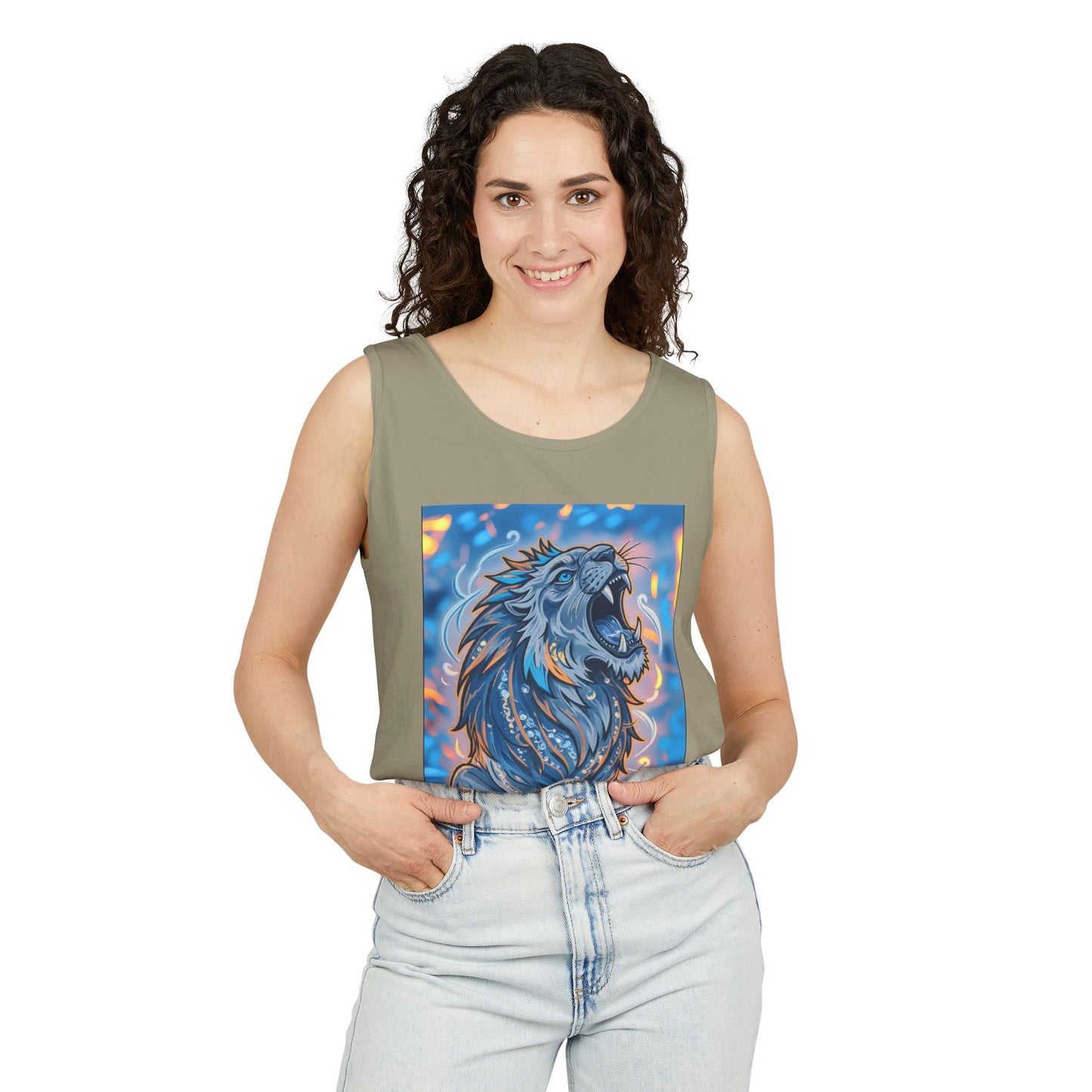 Fierce Lion Artwork Tank Top | Unisex Summer Tee, Perfect Gift for Animal Lovers, Casual Wear, Festival Outfit, Art Clothing